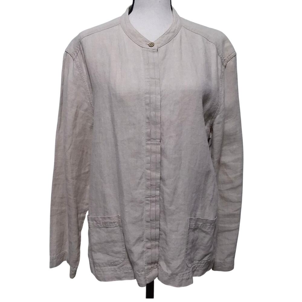 J Jill Textured Tunic 100% Linen Sz L Women's Long Sleeves Top